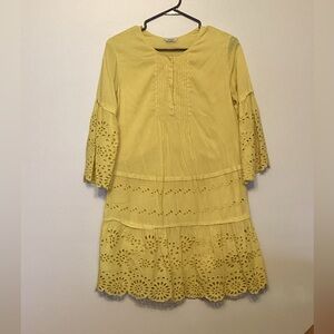 St.Roche Yellow Eyelet Tiered 3/4 Sleeve Cotton Dress. Size XS